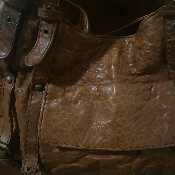 Kooba Cognac Pebble Leather Whipstitch Distressed Buckle Slouchy Large Hobo Bag - Picture 7 of 16